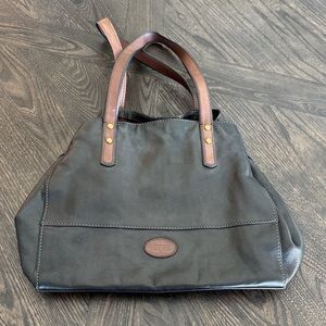 Fossil Black Leather Tote with Brown Top Handles